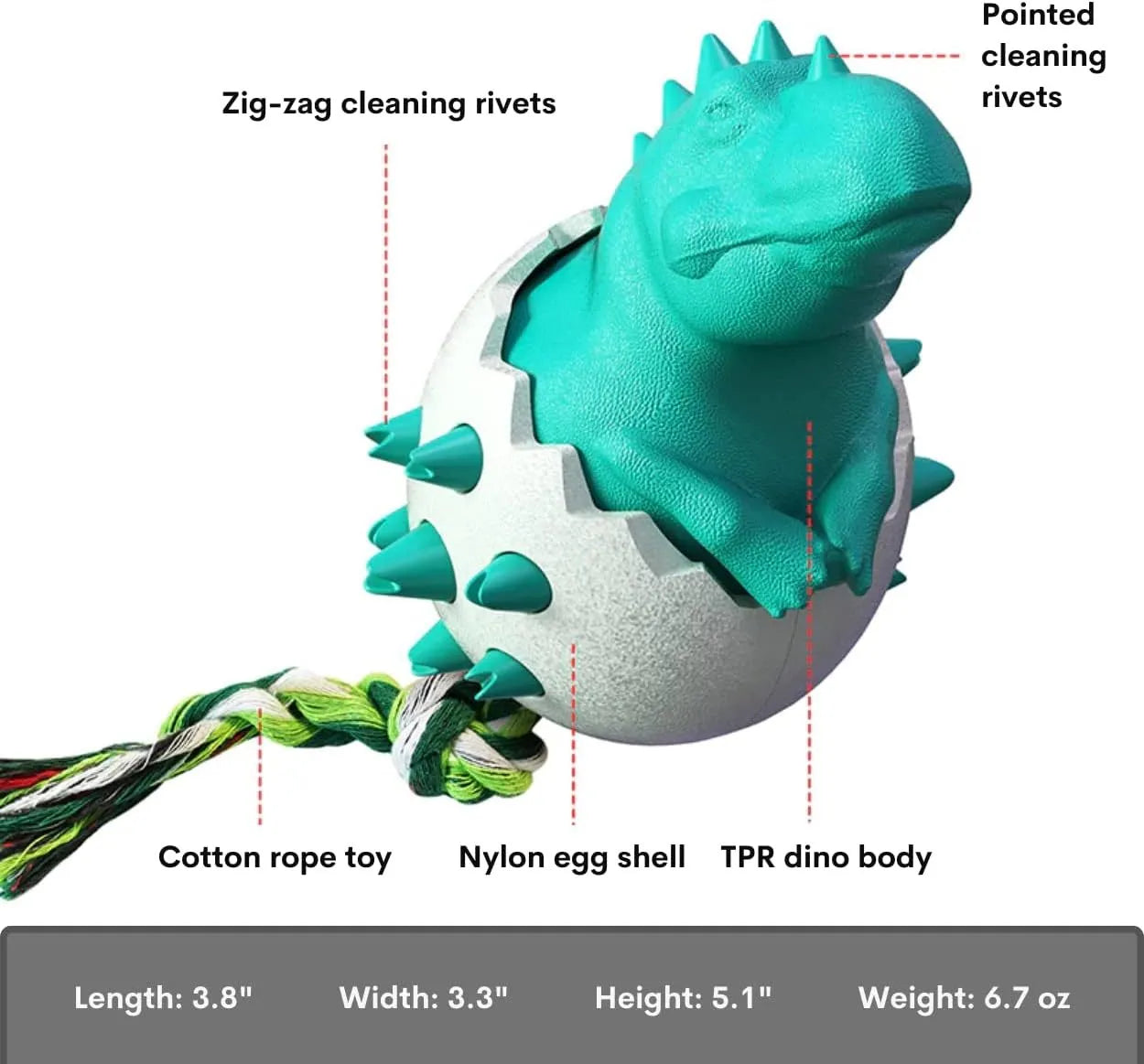Blue durable dog teething toy with interactive rope, dinosaur design, for aggressive chewers