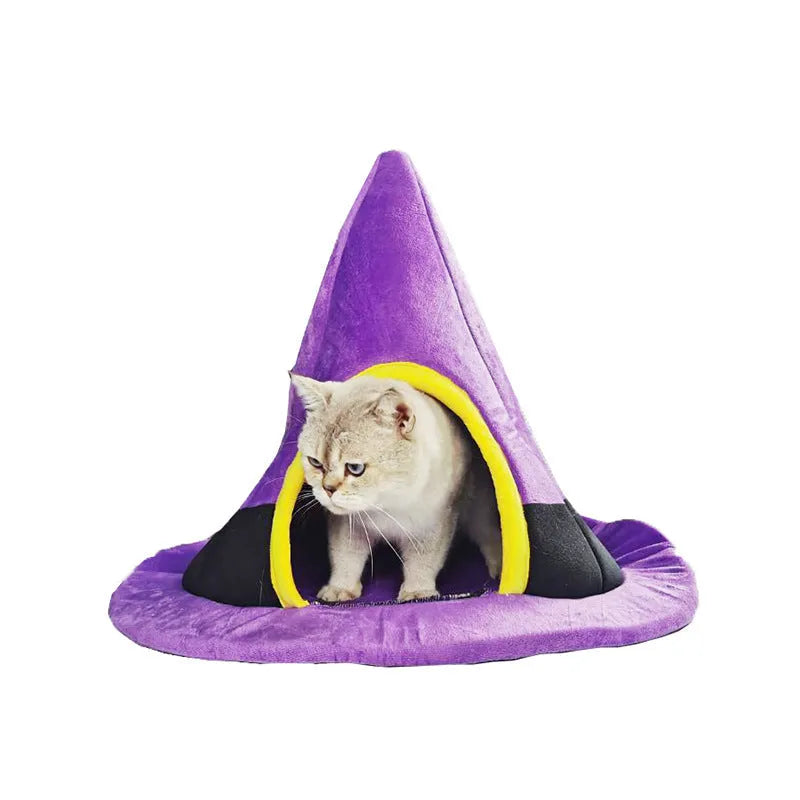 Purple witch hat-shaped cat nest measuring 60x45cm, made of soft cloth for pet comfort