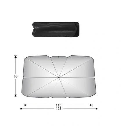 Foldable car windshield sunshade with titanium silver coating and black steel frame in three sizes