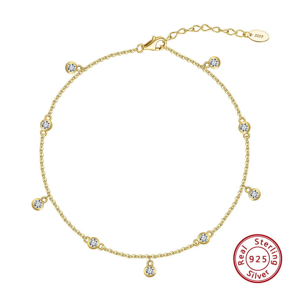 Women's silver anklet with geometric zirconium pendant in gold or white gold plating
