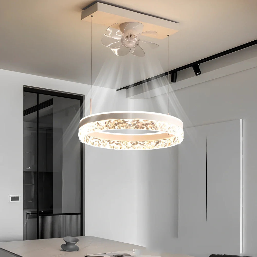 Ceiling fan light with 50cm diameter, integrated LED, and minimalist design in black finish