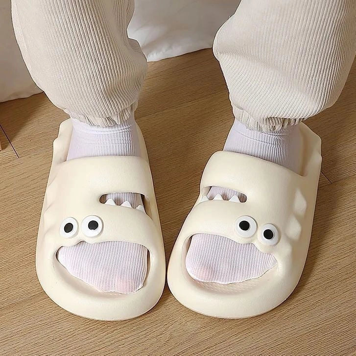Cartoon-themed PVC slippers with non-slip thick soles in various colors