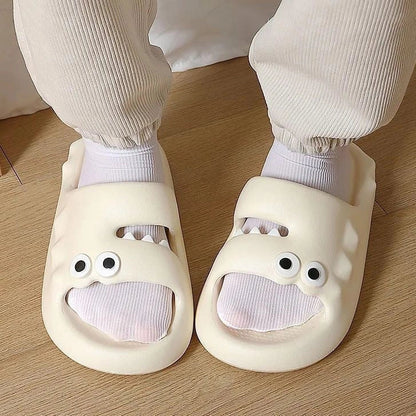 Cartoon-themed PVC slippers with non-slip thick soles in various colors