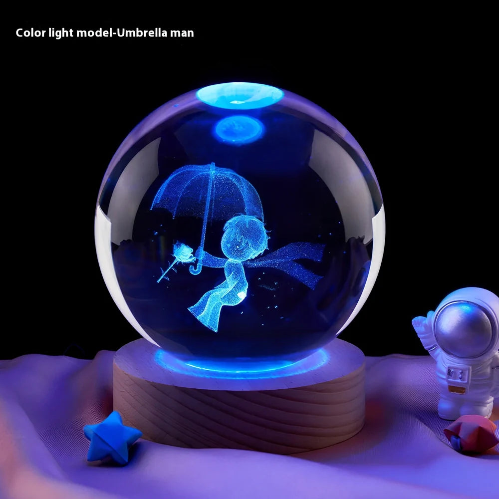 Moon small night lamp with crystal ball and USB base in celestial design theme