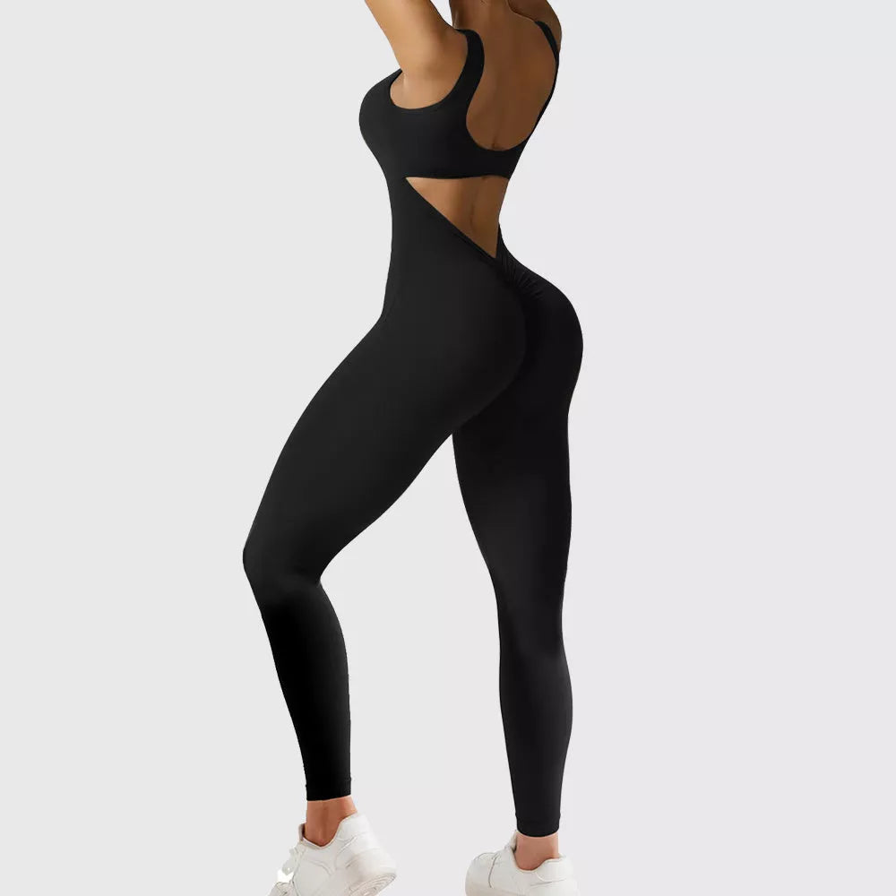 Women's sleeveless flare jumpsuit for yoga and fitness in various colors