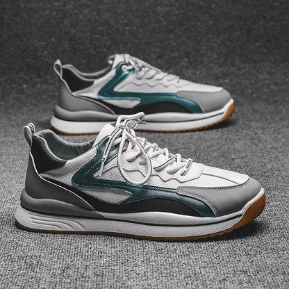 Men's PU lace-up casual shoes in blue, grey, and black