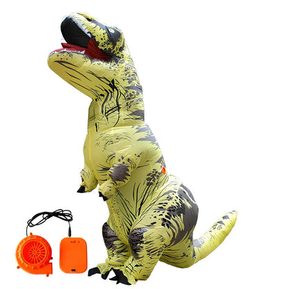 Jurassic World inflatable T-Rex costume standing 2.2m tall with battery fan and complete accessory set