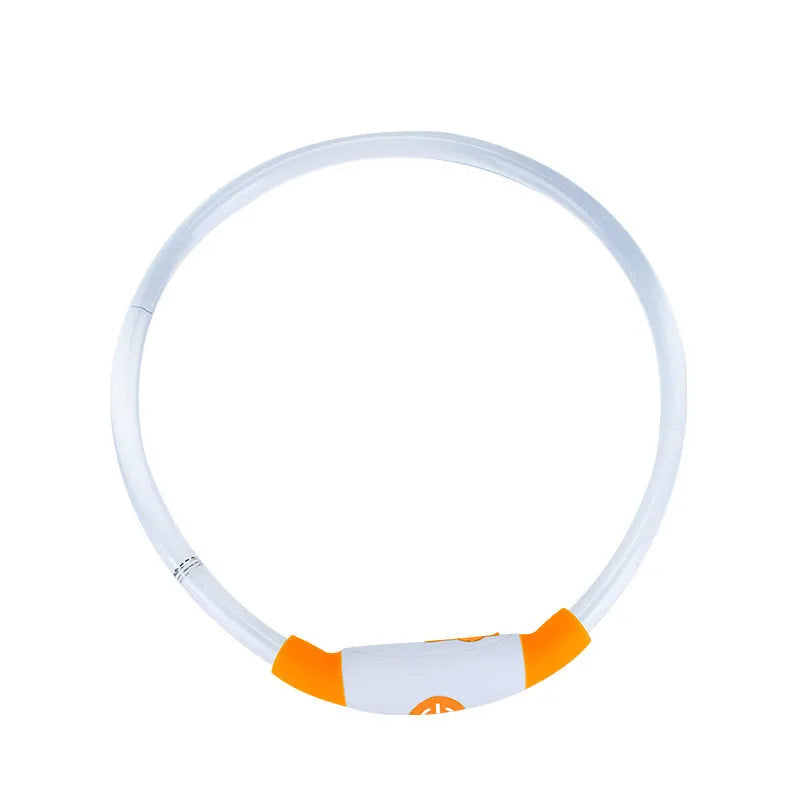 USB-rechargeable LED dog collar with blue glow, adjustable 70cm length, and three flash modes for pet safety.