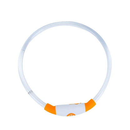 USB-rechargeable LED dog collar with blue glow, adjustable 70cm length, and three flash modes for pet safety.