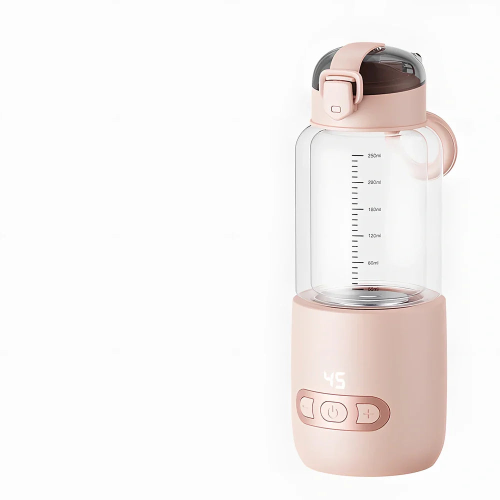 Wireless portable milk mixer with glass construction maintaining constant 37°C temperature for baby formula