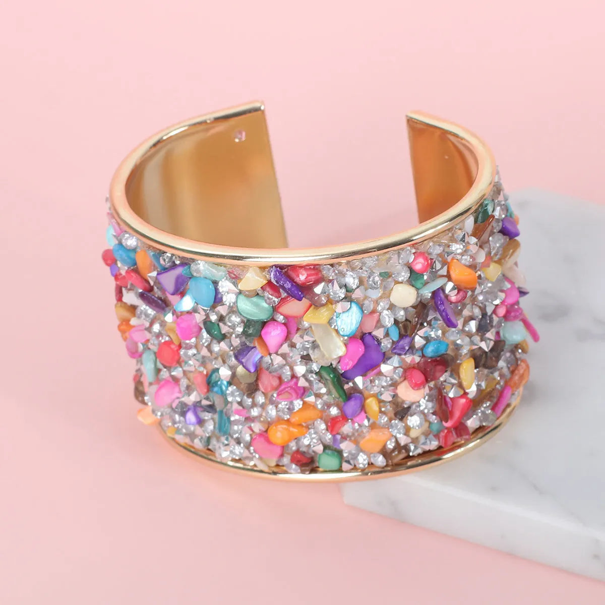 Women's retro C-shaped opening bracelet, wide gravel texture, zinc alloy, electroplated, colour YR3019
