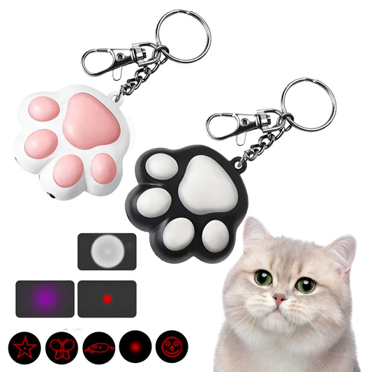 Pink and black infrared cat teaser toy with key chain measuring 5 by 2.5 centimetres