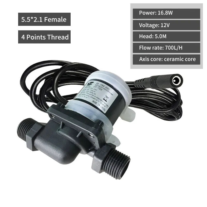 Jiatong JT-750 DC water pump with threaded connections for solar and underfloor heating systems