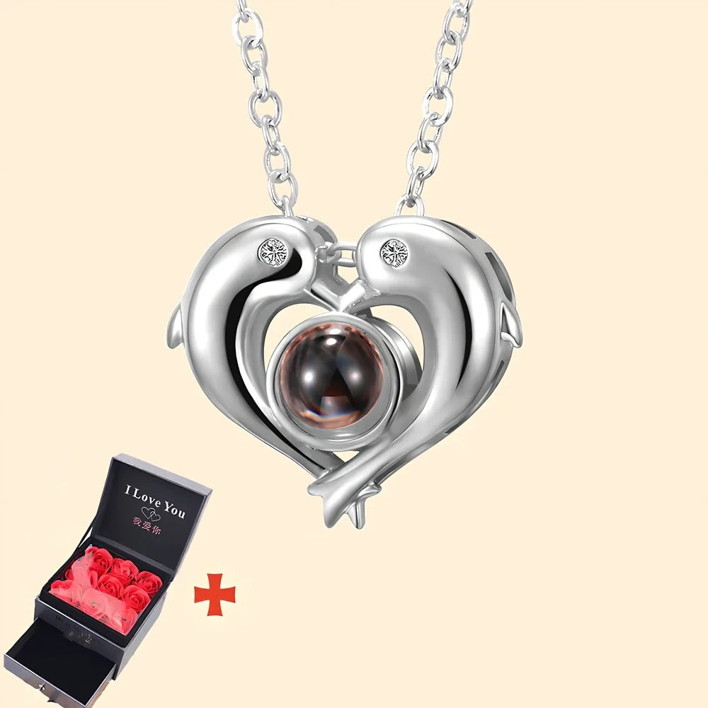 Tanabata Valentine's copper necklace in electroplated gold with grey paper gift box, 45cm chain length