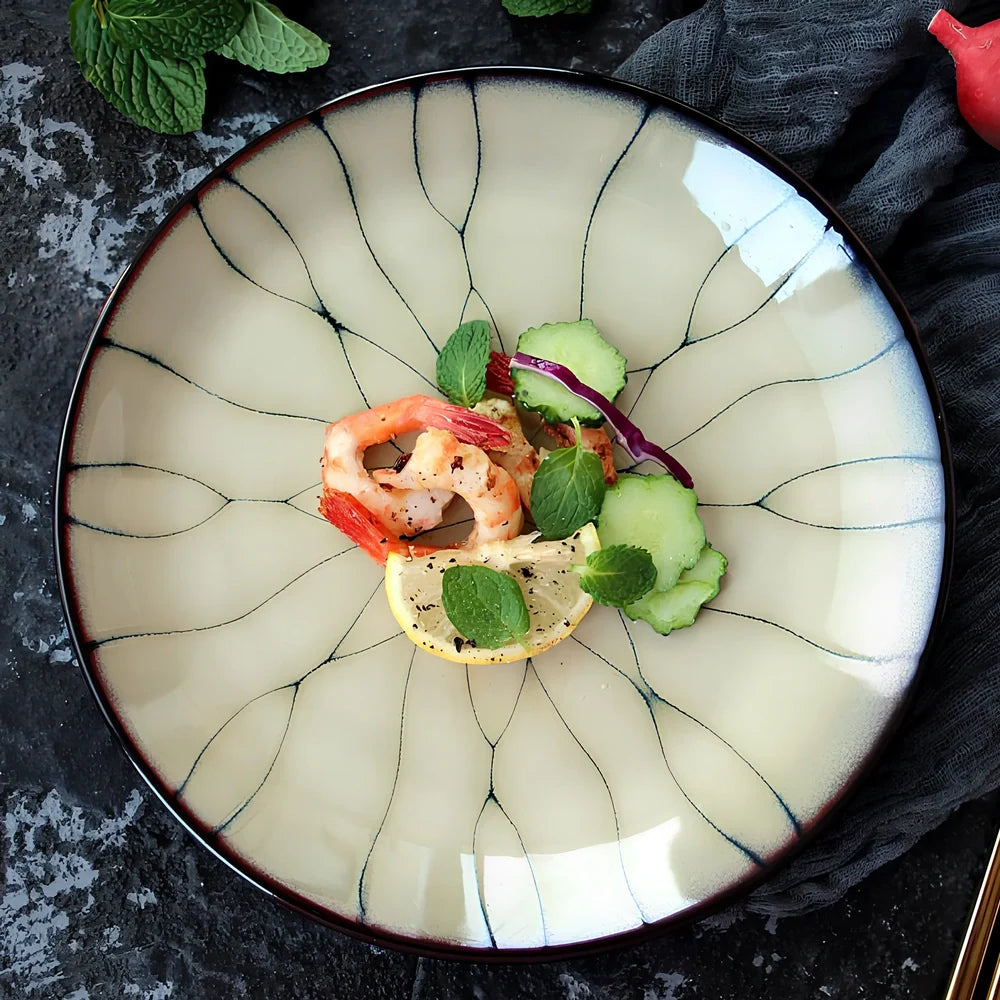 Japanese porcelain plate with underglaze colours, 21cm diameter, flat disk design