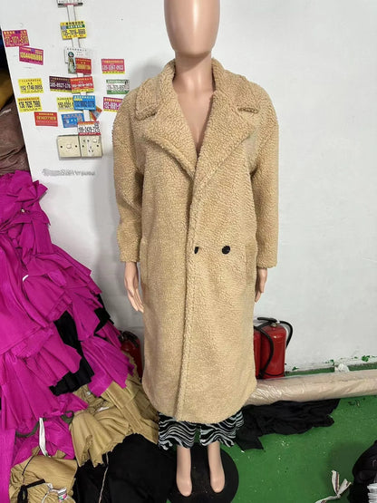 Stylish women's winter faux fur coat with pockets in various colors