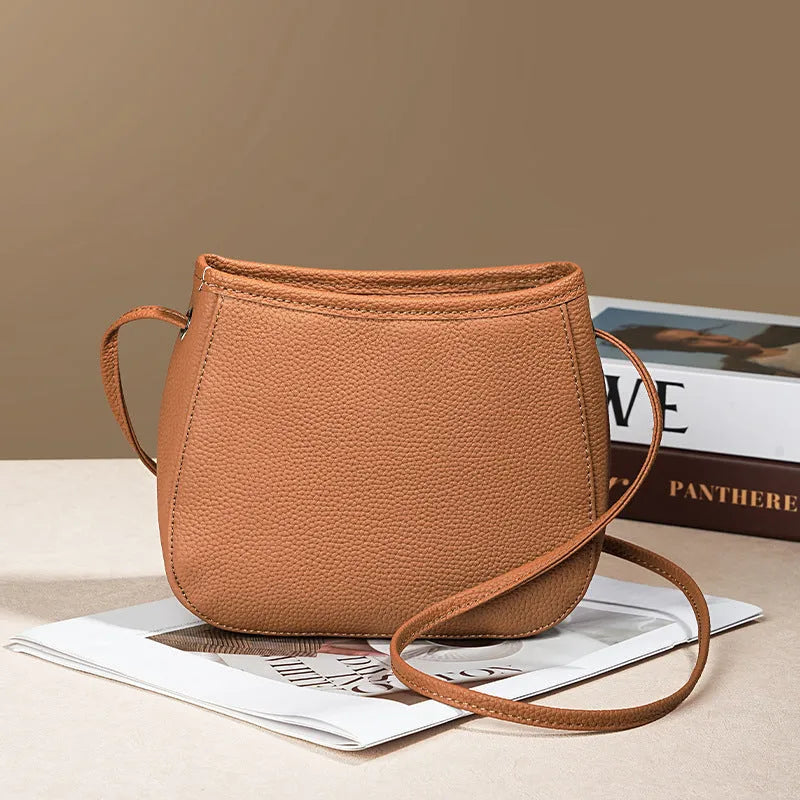Genuine leather cowhide messenger bag for women in square vertical shape with organised internal compartments
