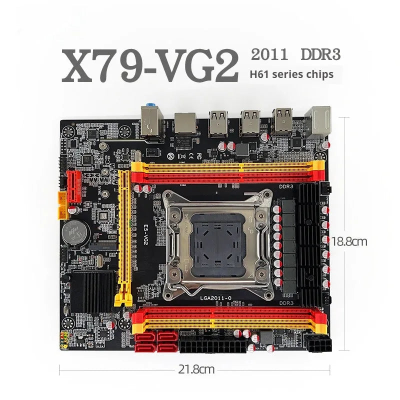 X79-VG2 desktop motherboard with LGA 2011 socket, DDR3 slots, PCI Express slot, and multiple connectors