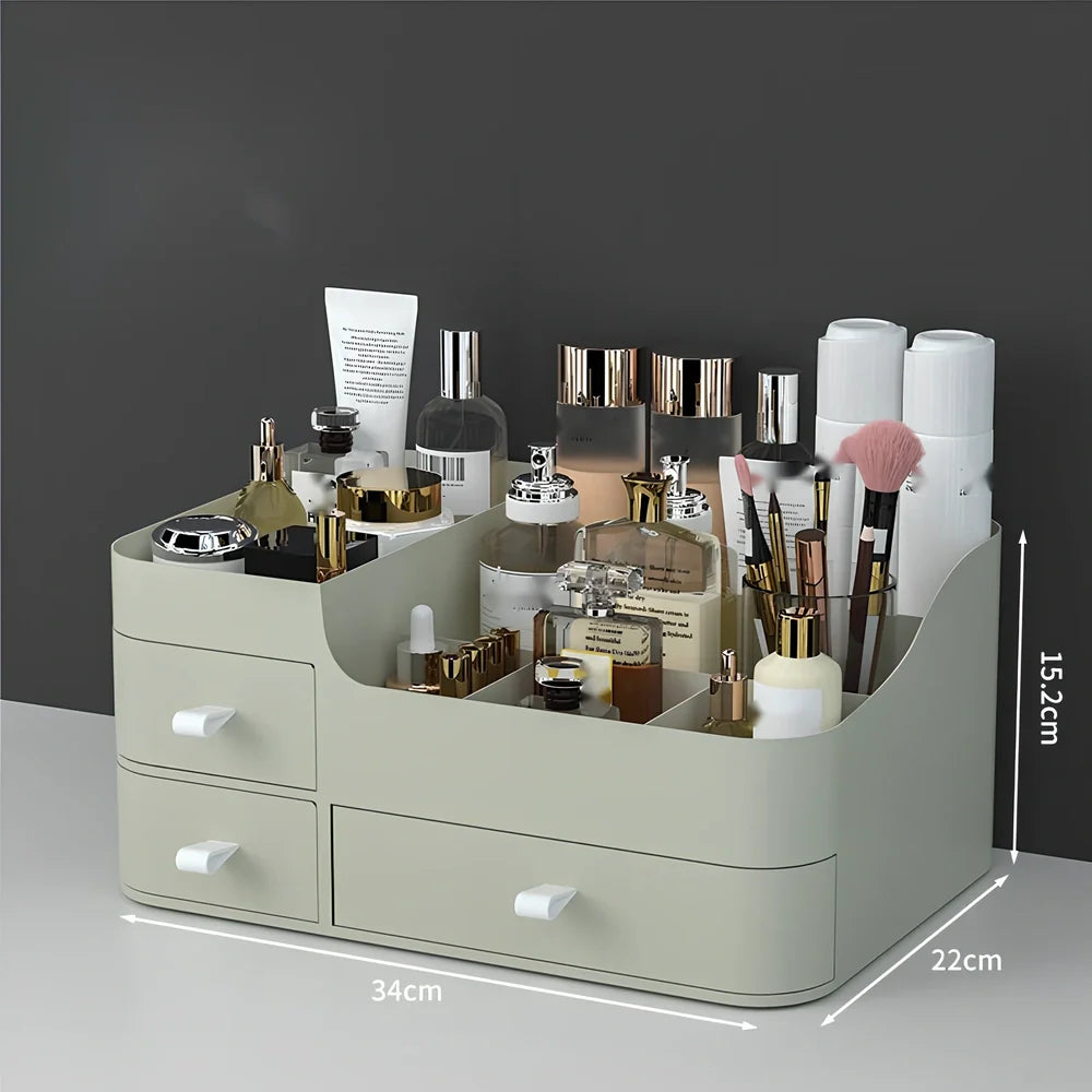 Rectangular toiletries organiser in white with Nordic design on wooden desktop