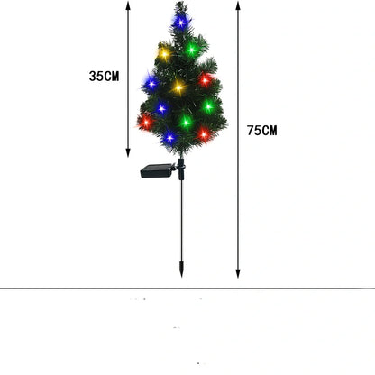 Solar-powered Christmas tree garden light with green ABS construction and warm white LED illumination