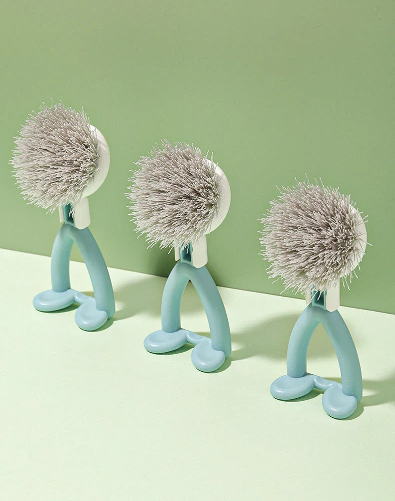 Vertical pot brush with durable bristles for non-stick cookware, available in black and white