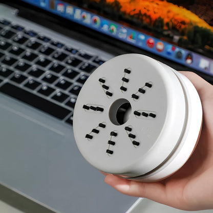 White mini USB desktop keyboard cleaner vacuum with flat nozzle and 30ml dust box, 15cm long for handheld use