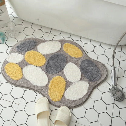 Stylish and functional egg-shaped area rug with a playful design, perfect for adding charm and protecting floors in your home.