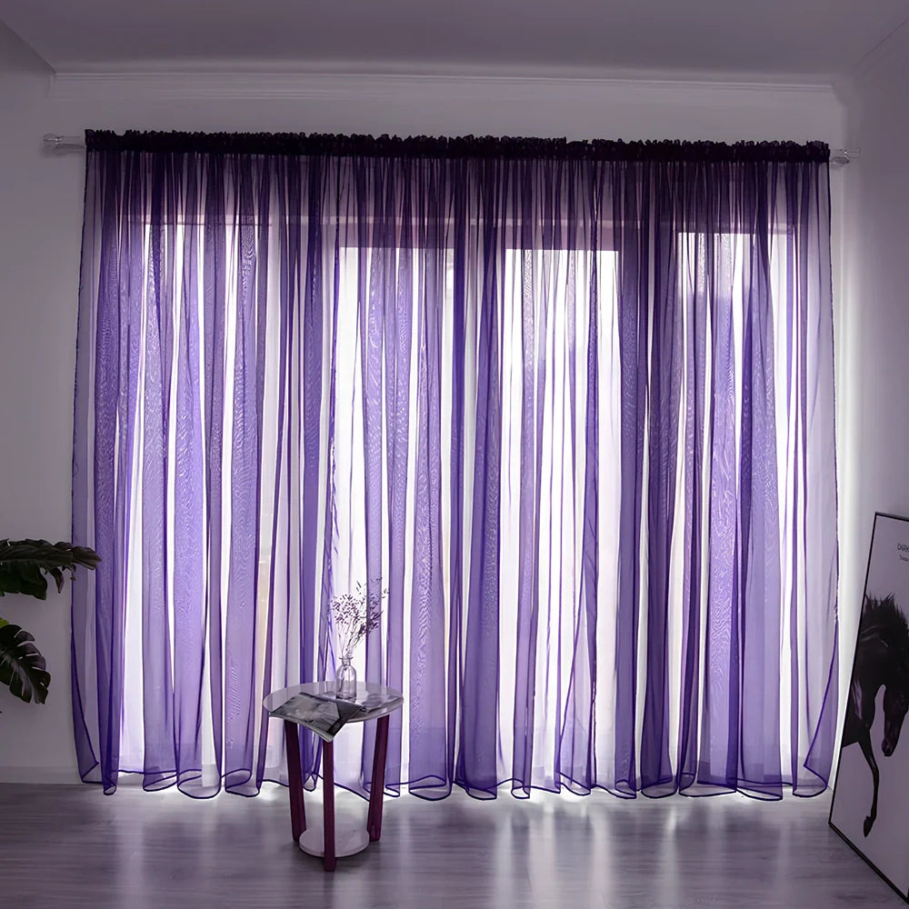 Simple modern balcony solid colour gauze curtain in beige showing light transmission effect