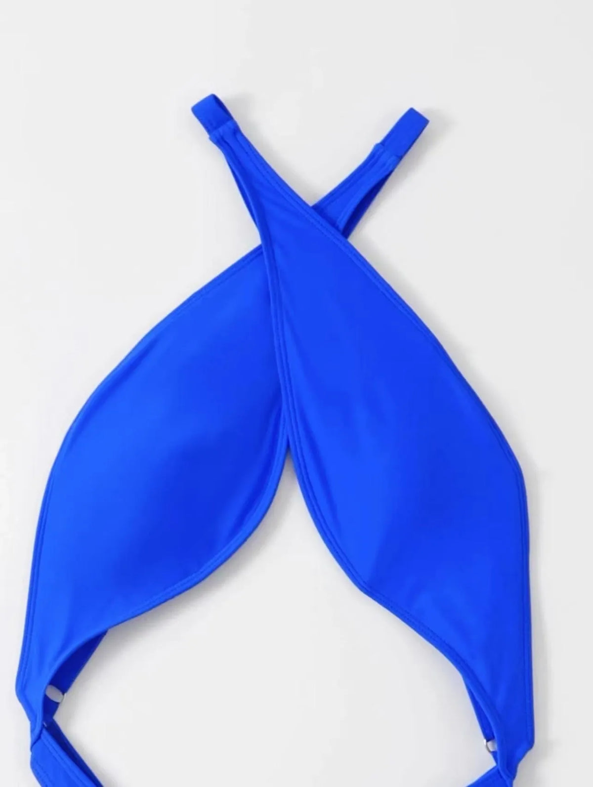 Women's solid blue one-piece swimsuit bikini on a mannequin