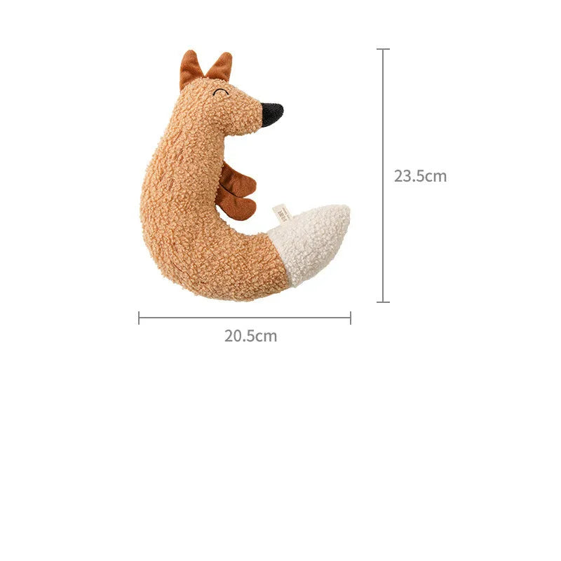 Fox and duckling plush pet chew toys made from soft teddy velvet fabric.