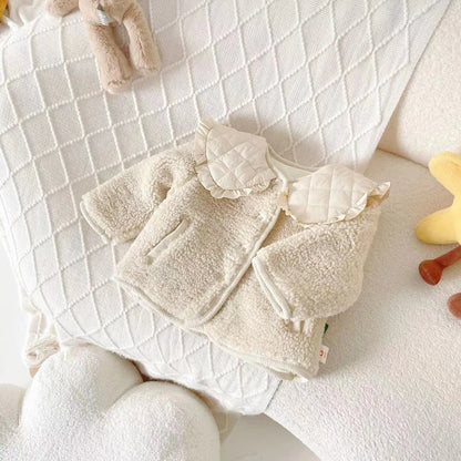 Children's fleece-lined lapel jacket in beige with single-breasted closure