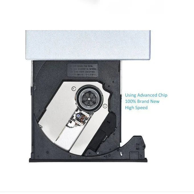 Silver USB external DVD burner, portable optical drive, 138x137.5x18mm plastic casing