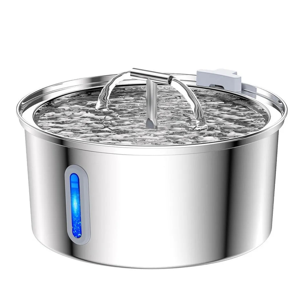 Stainless steel round pet water dispenser with 4L capacity and multiple outlet options