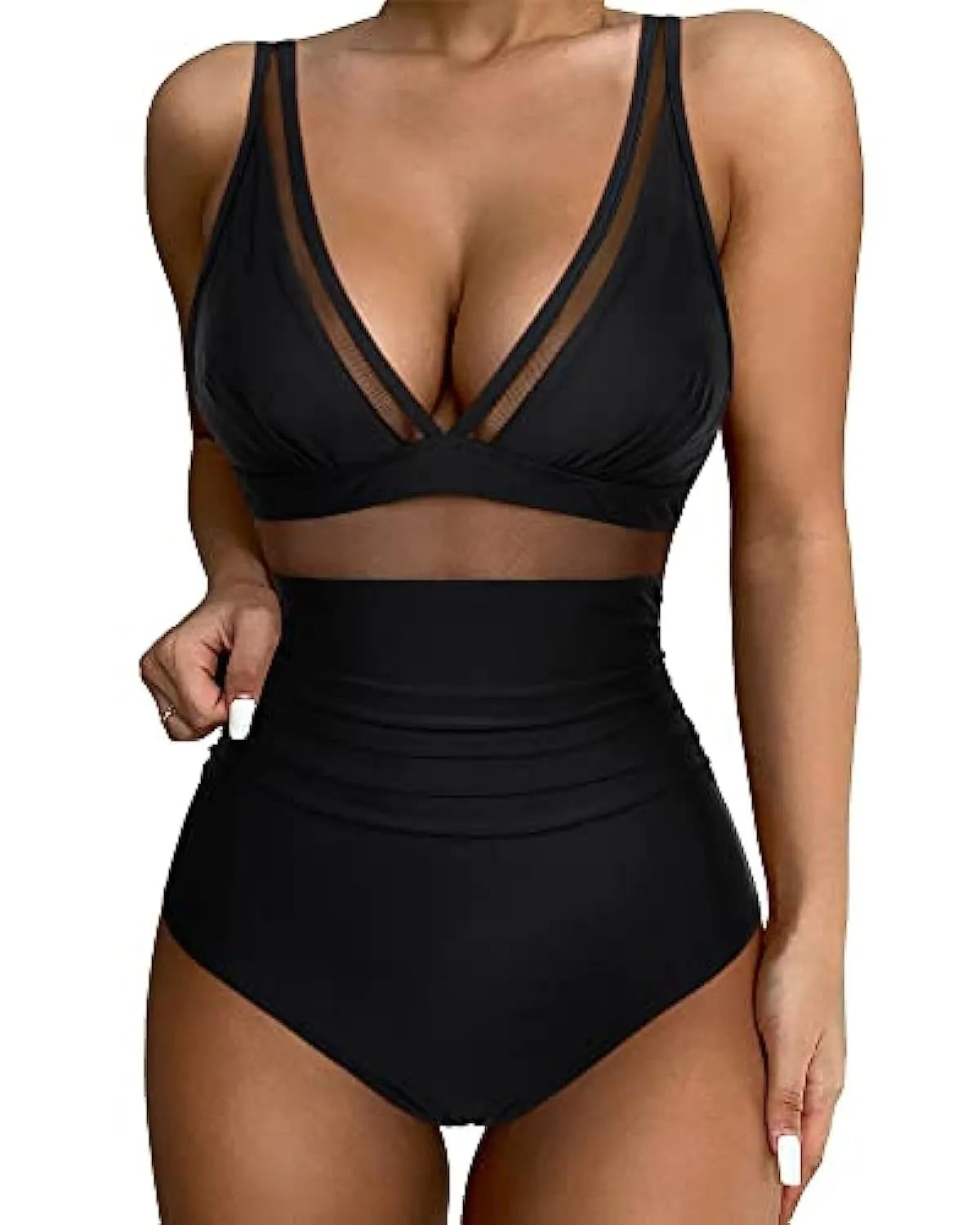 Women's high waist one-piece swimsuit in polyester fibre with backless design and multiple colour options