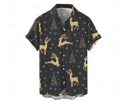 Men's short-sleeved Hawaiian shirt with 3D printed pattern, available in multiple colours and sizes including plus sizes.