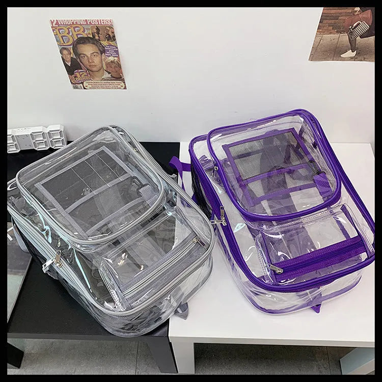 Transparent PVC waterproof backpack with voile inner bag in choice of colours.