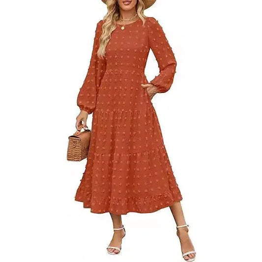 Autumn long sleeve dress with ruffled sleeves and high waist design in various colour options