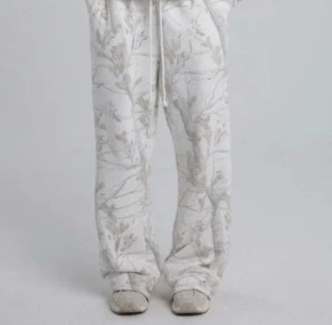 Camouflage and maple leaf print two-piece set for women featuring a hoodie and sweatpants in a variety of sizes