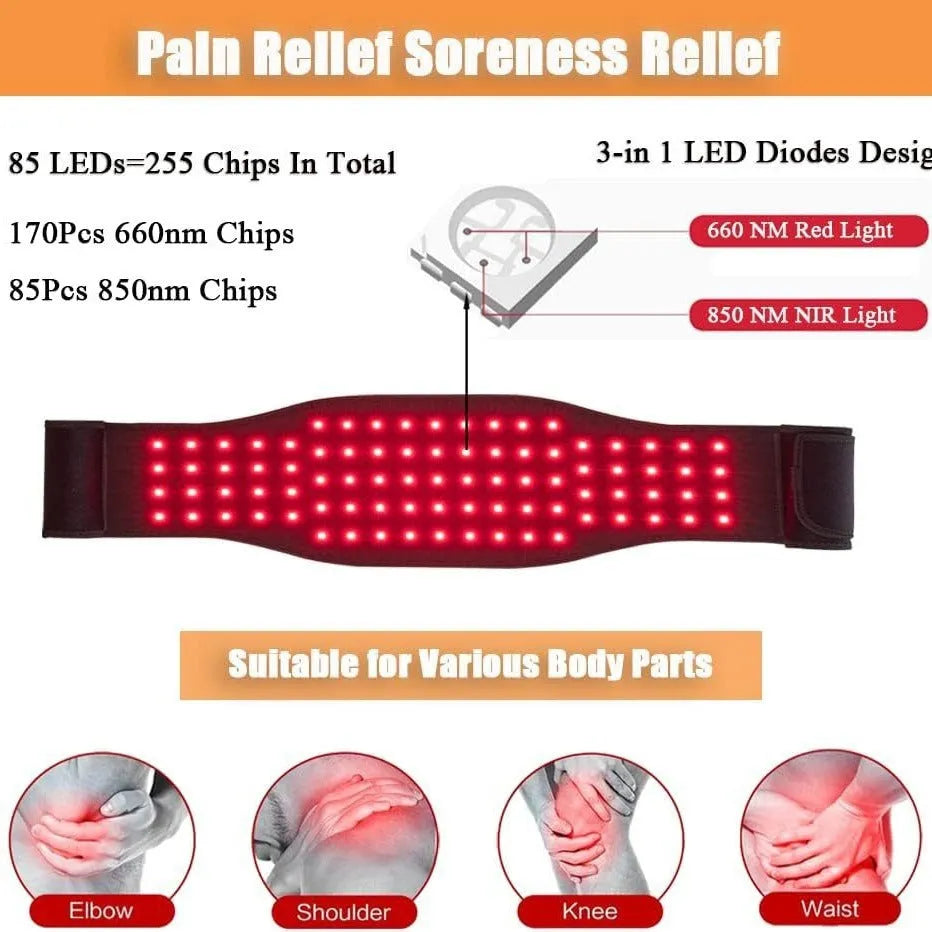 Black adjustable infrared physical therapy belt for waist pain relief with 12V heat output