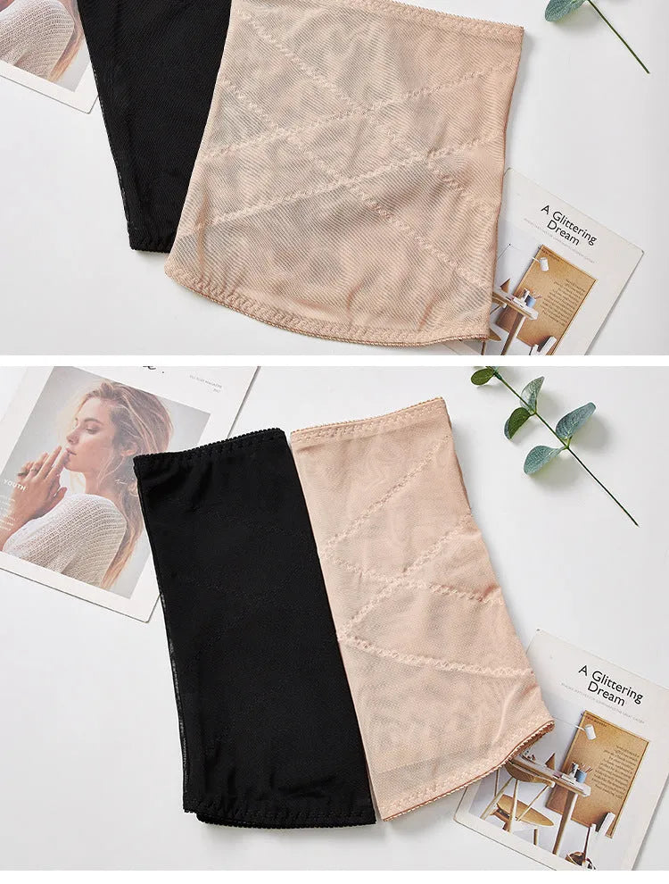 Postpartum waist slimming belt in black mesh fabric with cross-waistband design