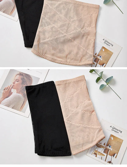 Postpartum waist slimming belt in black mesh fabric with cross-waistband design
