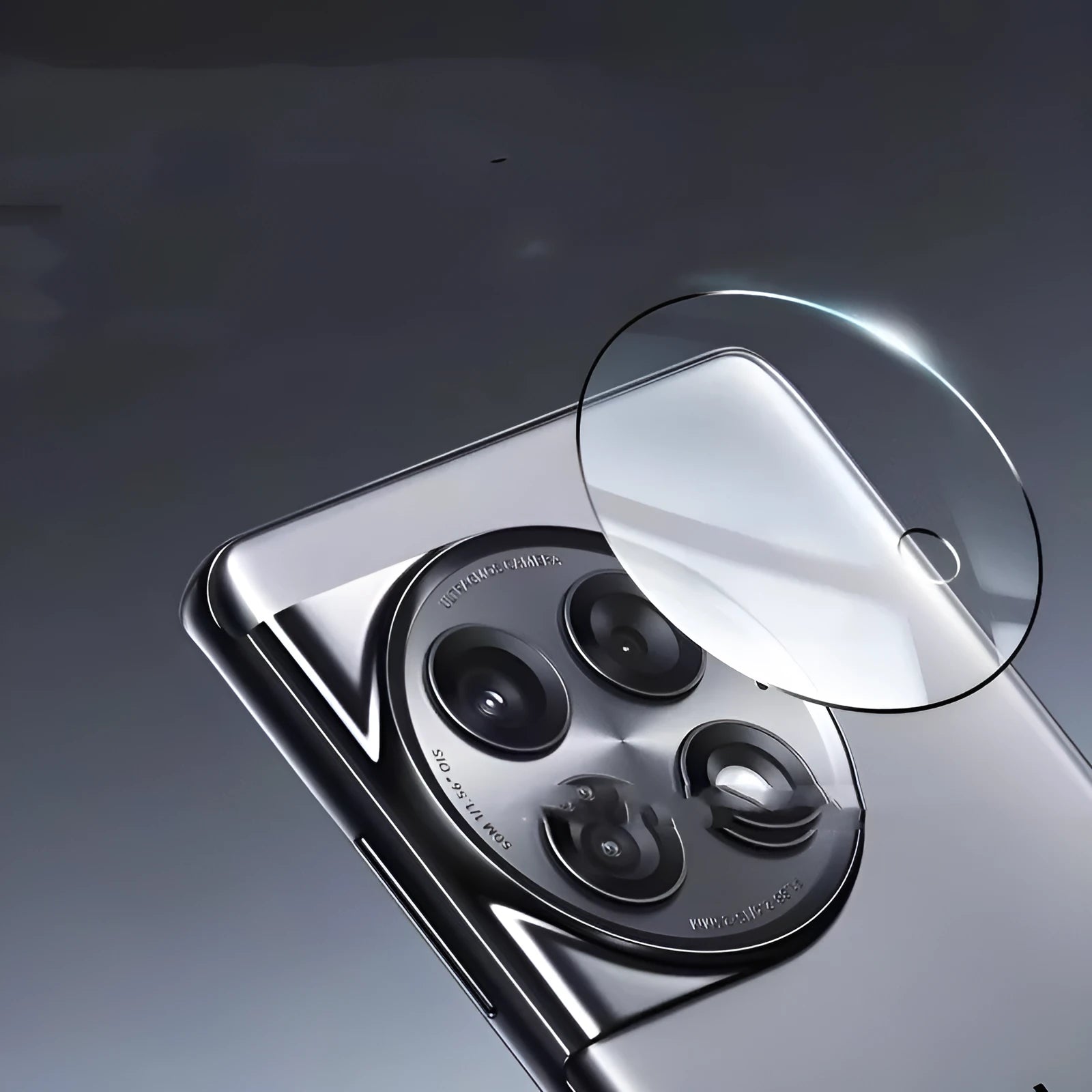 Tempered glass camera lens protector with black ring for OnePlus 12, Find N3, and OnePlus 11 phones.
