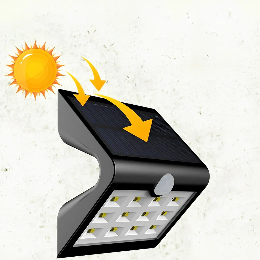 Solar outdoor wall light with dimensions 120x80x110mm for garden security lighting