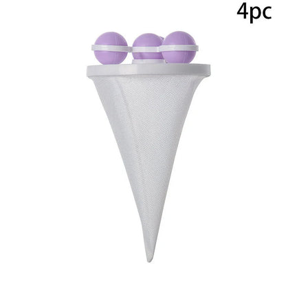 Ultra-fine mesh washing machine lint catcher in purple, blue, and pink