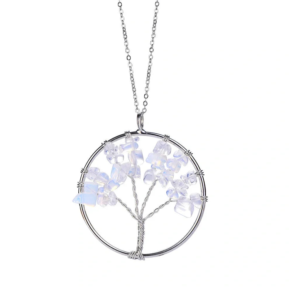 Hand winding Tree of Life pendant with stainless steel chain in six colour options
