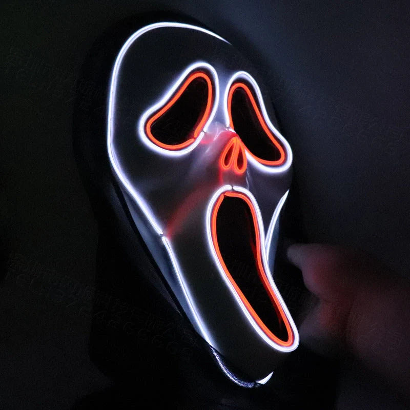 Halloween Scary Skull LED Glowing Screaming Mask with white light and ice blue accents