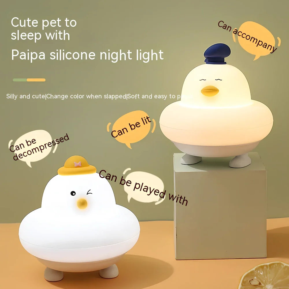 Blue duck silicone night lamp with USB charging cable, 105mm square base