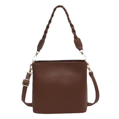 Fashion retro one-shoulder crossbody underarm bucket bag in khaki with weaving details and PU material