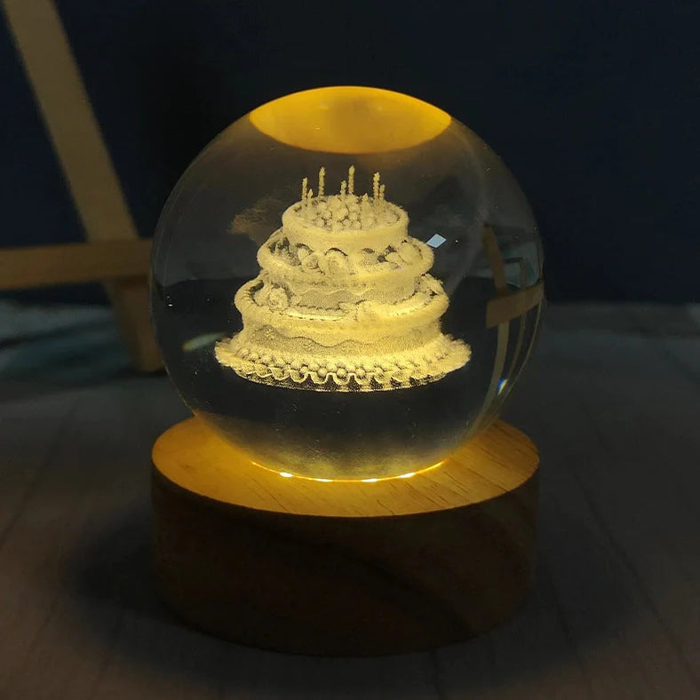 White crystal ball night light with USB plug showing uniform illumination and decorative design options