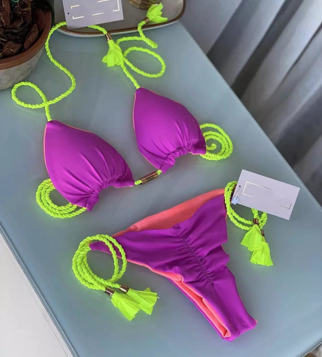 Braided Bikini Triangle Bag Swimsuit in quick-dry nylon fabric